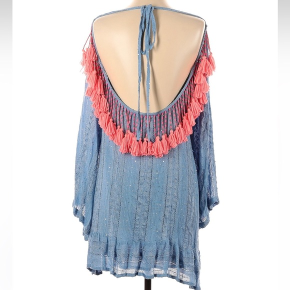 Sundress Indiana Petra Sequin Blue Pink Tassel Open Back Dress Size XS Small - Picture 5 of 9
